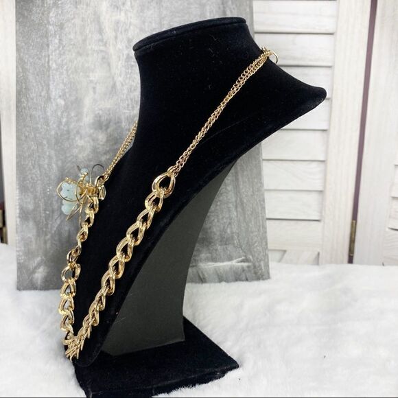 Carol Dauplaise Butterfly Chunky Link Necklace Gold Tone Beaded - Picture 7 of 9